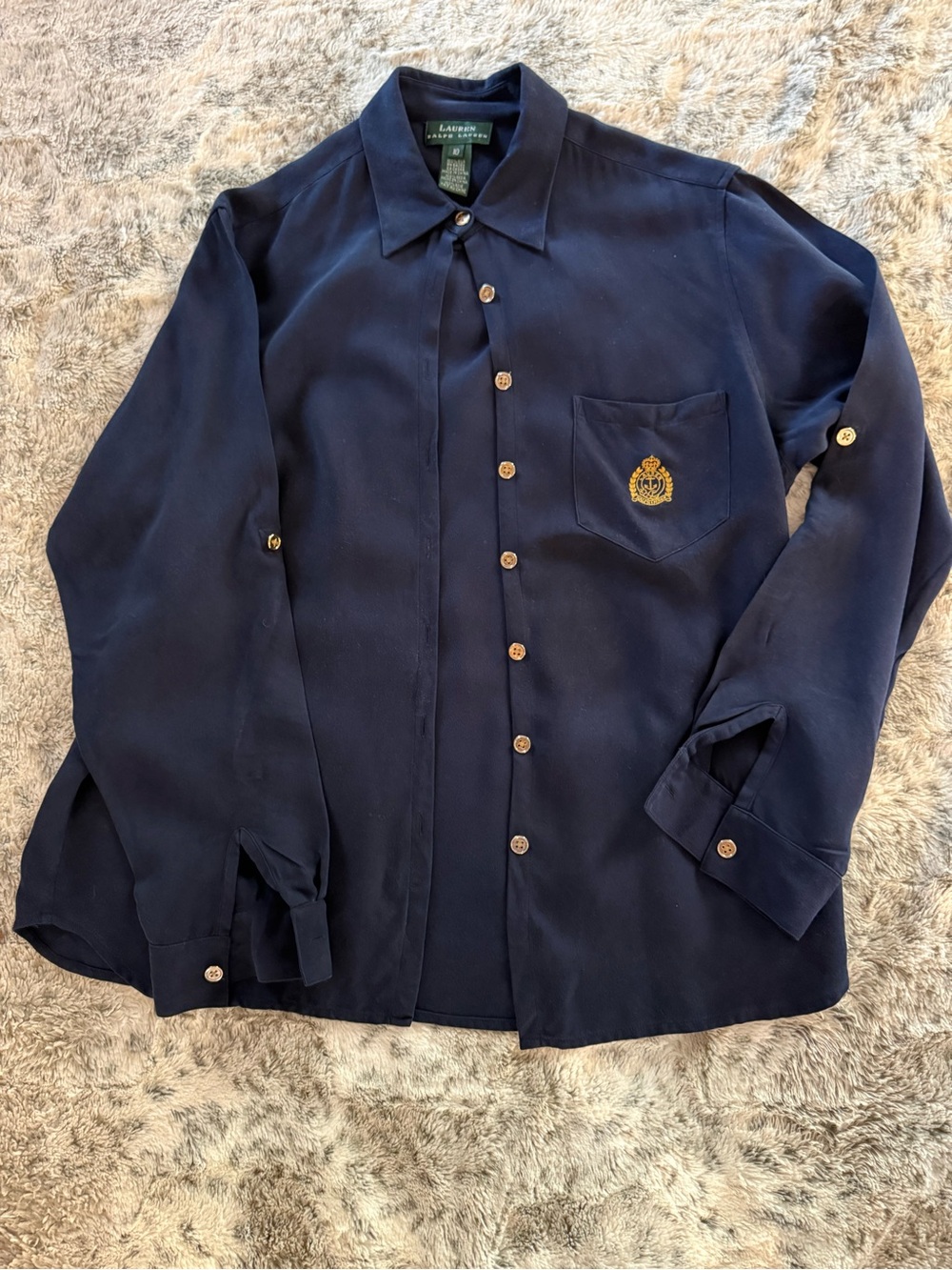 Ralph Lauren Navy Long-Sleeve Button-Up Shirt with Embroidered Crest